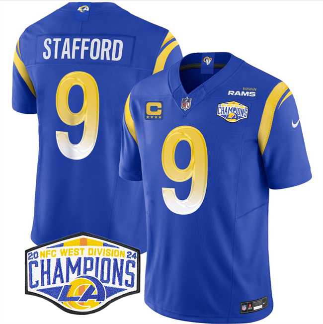 Mens Los Angeles Rams #9 Matthew Stafford Blue 2024 NFC West Champions With 4-Star C Patch F.U.S.E. Vapor Untouchable Stitched Jersey->los angeles rams->NFL Jersey